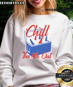 Alt Text: Funny Chill The 4th Out Fourth of July Beer Cooler Sweatshirt featuring a festive design for summer celebrations.