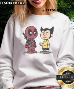 Funny Deadpool and Wolverine Angry Boys Peanuts sweatshirt featuring vibrant comic art and playful characters.