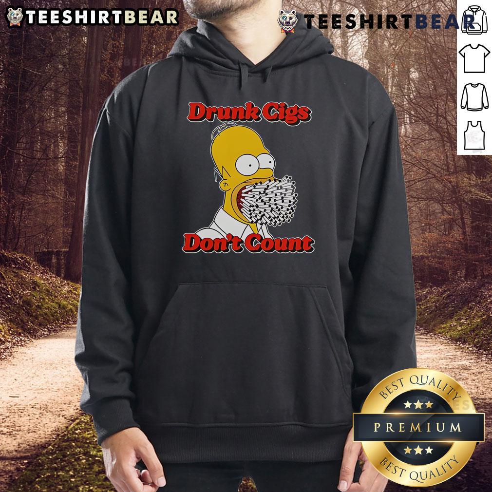 Funny Homer Simpson hoodie with 'Drunk Cigs Don't Count' slogan, perfect for casual wear and fans of The Simpsons.