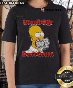 Funny drunk Homer Simpson graphic on a ladies tee, humorously stating 'Cigs don't count' for casual wear.