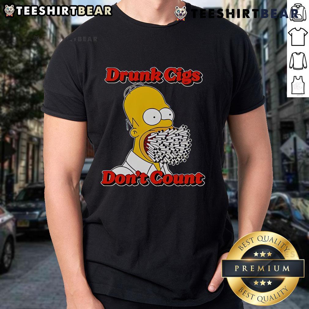 Funny Drunk Cigs Don't Count Homer Simpson T-Shirt featuring Homer with a humorous quote, perfect for casual wear.