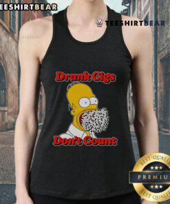 Funny Homer Simpson tank top with 'Drunk Cigs Don't Count' slogan, perfect for casual wear and humor enthusiasts.