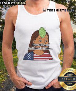 Funny 'How ICE Sees Latinos for Trump' tank top design featuring bold graphics and a humorous message.