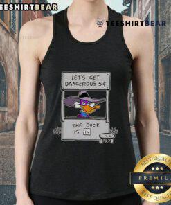 Funny 'Let's Get Dangerous' duck in tank top, showcasing humor and style with a playful vibe.