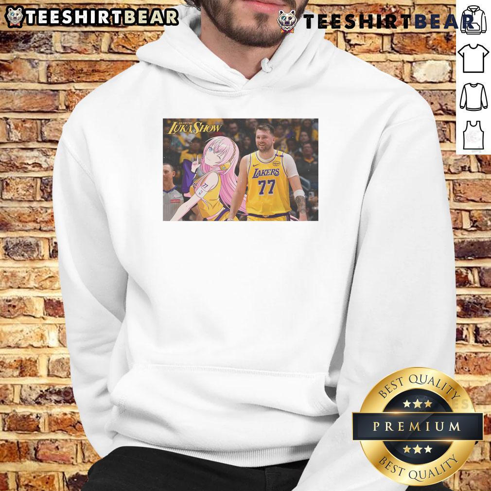 Funny Luka x LukaShow Anime Hoodie featuring Los Angeles Lakers design, perfect for fans and stylish anime lovers.