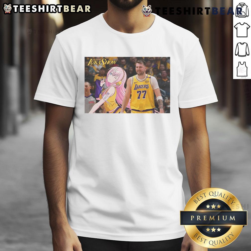 Funny Luka X Luka Lukashow anime T-shirt featuring Los Angeles Lakers design, perfect for fans and collectors.