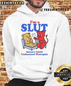 Funny SLUT Satan's Little Unlicensed Therapist Hoodie showcasing humor and unique design for casual wear.