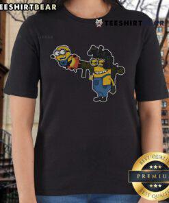 Funny Tactical Minions RPG Rocket Fly Ladies Tee featuring colorful minion characters in a playful design.