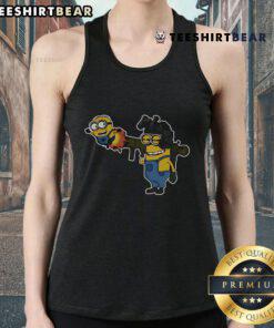 Funny Tactical Minions RPG Rocket Fly Tank Top featuring vibrant graphics of minions in a whimsical adventure scene.