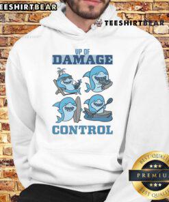 Funny VP of Damage Control wearing a shark hoodie, showcasing a playful and humorous style in a casual setting.