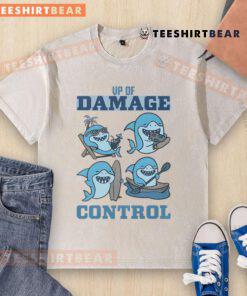 Funny VP of Damage Control Shark washed T-shirt design featuring a playful shark graphic and humorous text.