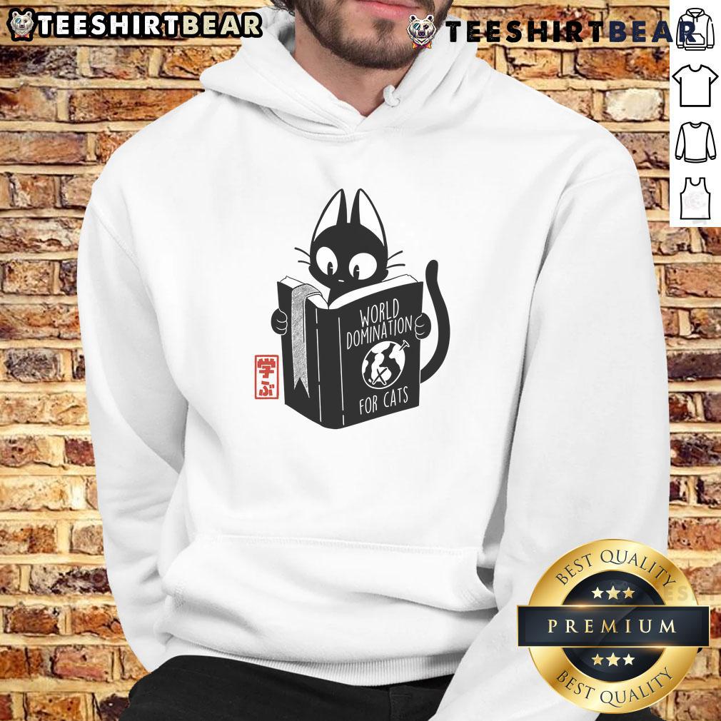 Cute hoodie featuring the 'Funny World Domination for Cats' book cover, perfect for cat lovers and humor enthusiasts.