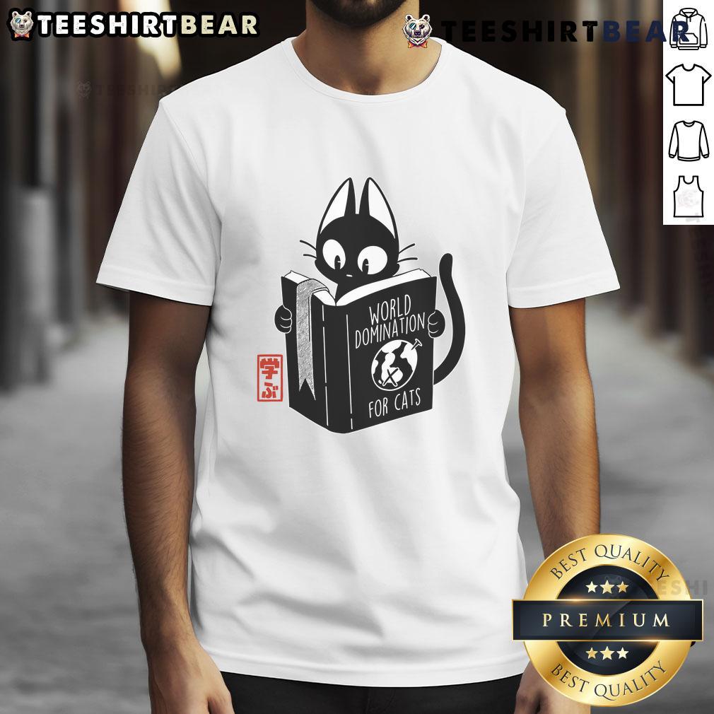 Funny World Domination For Cats Book Cute T-Shirt featuring a playful cat graphic and humorous text design.