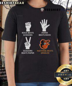 Good Baltimore Orioles Rock beats Scissors Paper tee for ladies, showcasing team spirit and fun graphic design.