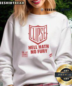 Good-Clipse Hell Hath No Fury sweatshirt displayed on a model, showcasing its stylish design and comfortable fit.