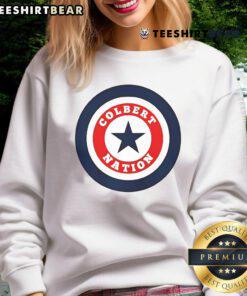 Good Colbert Nation Stephen Colbert 2025 logo sweatshirt featuring vibrant design and cozy fabric for fans.