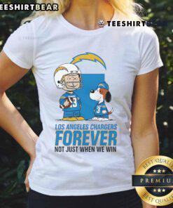Good Los Angeles Chargers Charlie Brown Snoopy tee, featuring 'Chargers Forever Not Just When We Win' design for ladies.