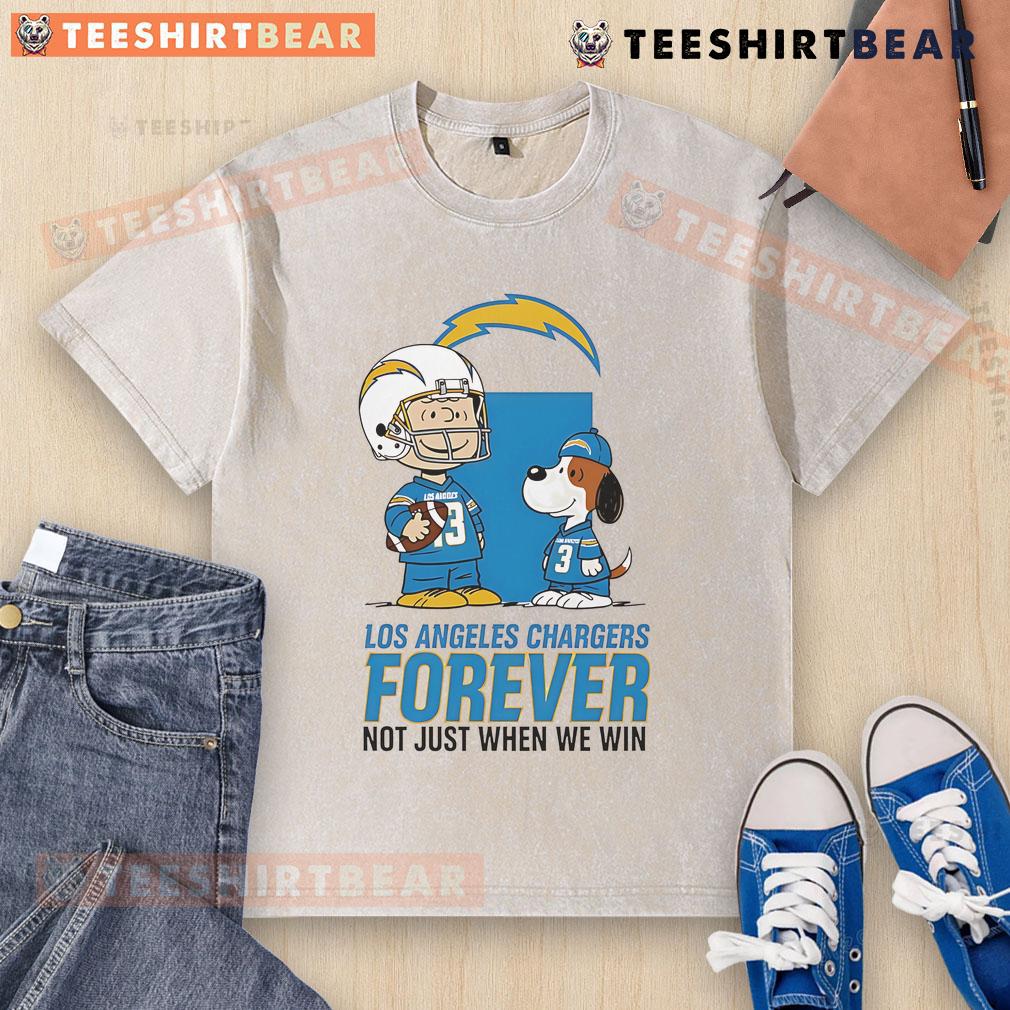 Good Los Angeles Chargers Charlie Brown Snoopy graphic on a washed t-shirt, celebrating Chargers fandom year-round.