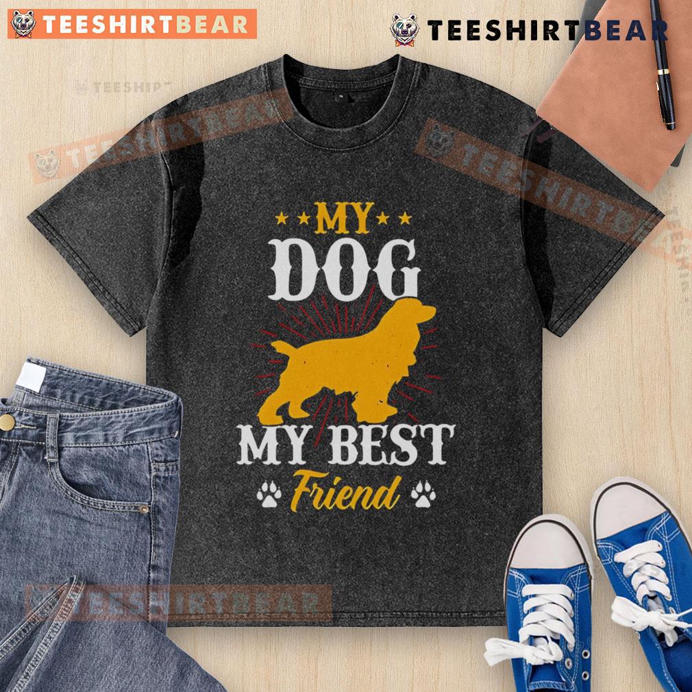 Alt Text: Good My Dog My Best Friend washed t-shirt featuring a playful design showcasing a dog and friendship theme.
