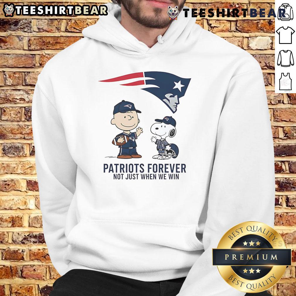 Alt Text: Good New England Patriots hoodie featuring Charlie Brown and Snoopy, celebrating fandom beyond just winning.