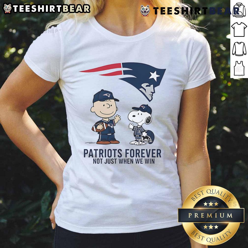 Good New England Patriots Charlie Brown Snoopy tee for ladies, celebrating Patriots pride all season, not just when winning.