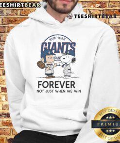 Good New York Giants hoodie featuring Charlie Brown and Snoopy with 'Giants Forever, Not Just When We Win' slogan.