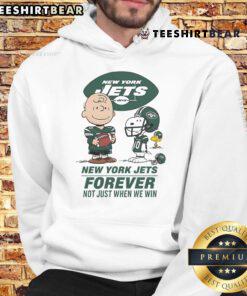 Good New York Jets Charlie Brown Snoopy hoodie with 'Jets Forever Not Just When We Win' design, perfect for fans.