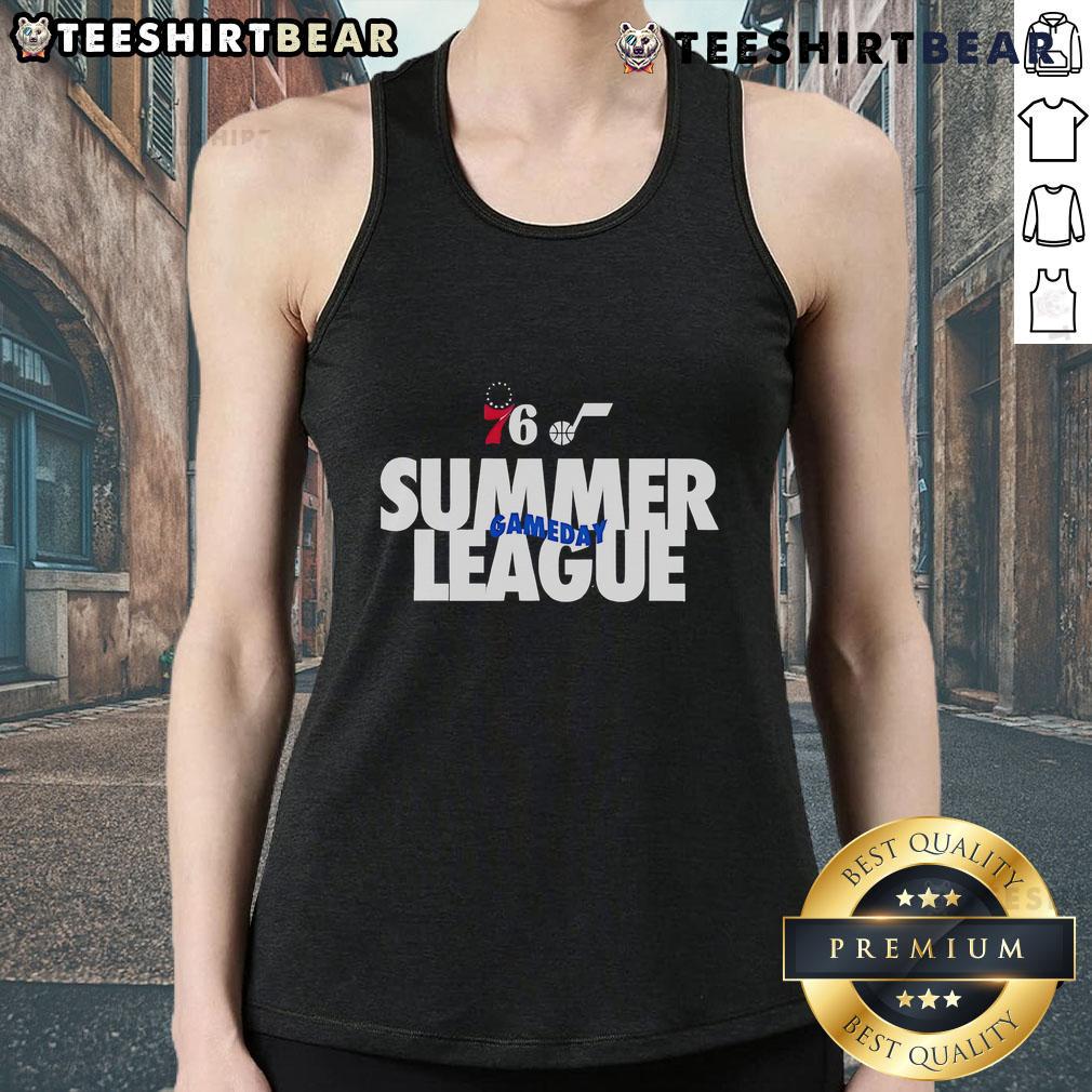 Alt Text: Good Philadelphia 76ers Summer League gameday tank top featuring team colors and logo, perfect for summer sports fans.