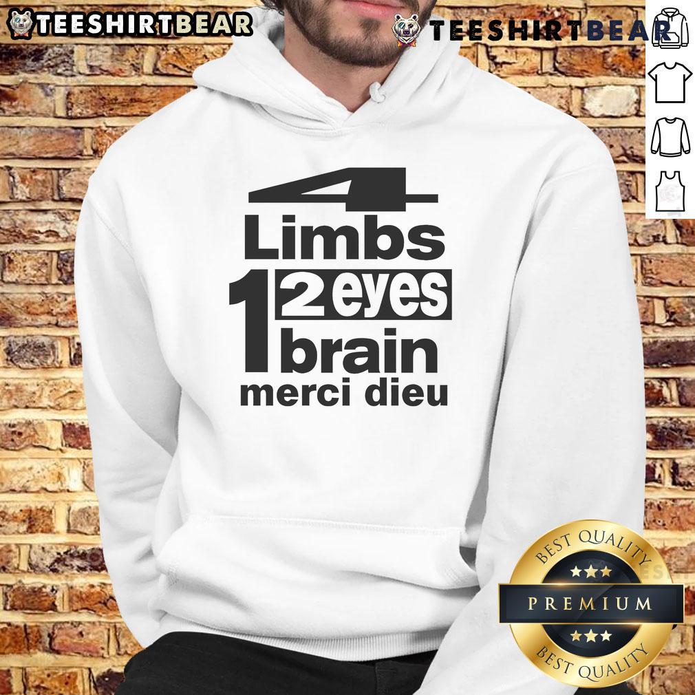 Alt Text: Good Punkandyo hoodie featuring '4 Limbs, 2 Eyes, 1 Brain, Merci Dieu' design, perfect for edgy streetwear fashion.