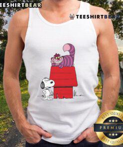 Alt Text: Good Snoopy X Cheshire Cat tank top featuring an unwelcome visitor design, perfect for casual wear and unique style.
