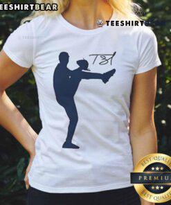 Silhouette of a baseball player in action on a signature ladies tee featuring Good Tarik Skubal design.