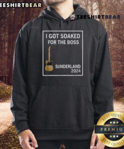 Happy person wearing a 'Soaked For The Boss' Sunderland 2024 hoodie, showcasing vibrant colors and a cheerful expression.