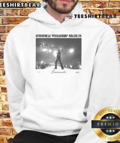 Alt Text: Happy Swn Summer Worship Nights Cincinnati hoodie design, featuring vibrant colors and event details for 7/19/2025.