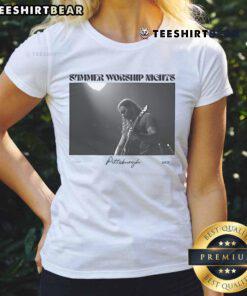 Happy Swn Summer Worship Nights Pittsburgh Ladies Tee featuring vibrant design for summer worship events.