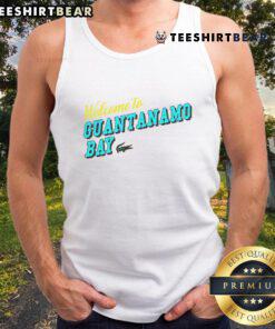Happy Welcome to Guantanamo Bay tank top featuring vibrant graphics and a casual design for beachwear enthusiasts.