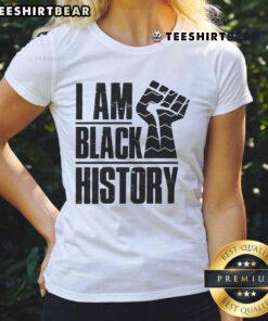 Hot I Am Black History Fist Ladies Tee featuring a bold graphic fist symbolizing empowerment and pride in Black history.