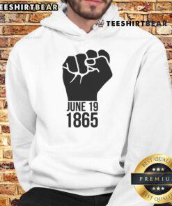 Hot June 19, 1865 Fist Hoodie showcasing a bold design celebrating Juneteenth and freedom. Perfect for summer wear.
