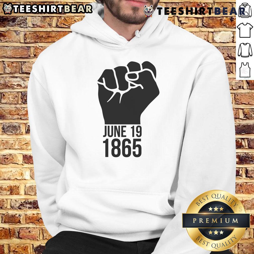 Hot June 19, 1865 Fist Hoodie showcasing a bold design celebrating Juneteenth and freedom. Perfect for summer wear.