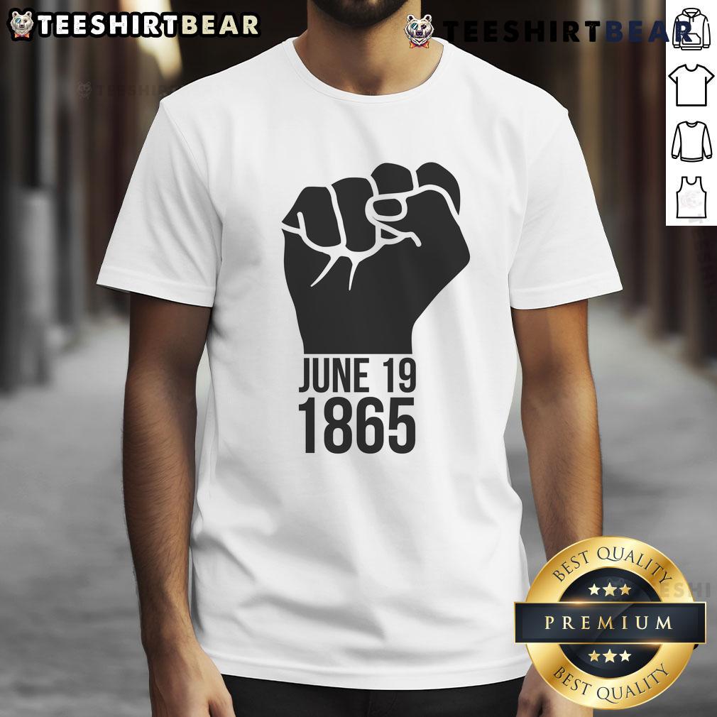 Hot June 19 1865 Fist T-Shirt featuring a bold graphic celebrating Juneteenth and freedom themes.