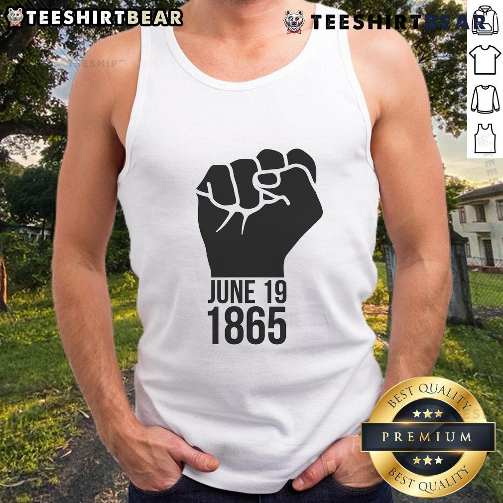 Hot June 19, 1865 Fist Tank Top featuring a bold fist graphic, perfect for summer fashion and activism statements.
