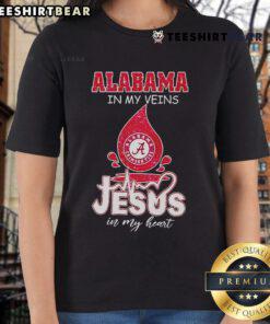 Nice Alabama In My Veins Jesus In My Heart ladies tee showcasing a stylish, faith-inspired design perfect for casual wear.