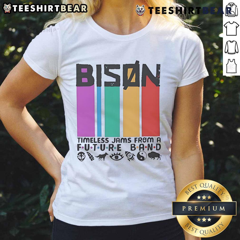 Nice Bison Timeless Jam Ladies Tee featuring a stylish band design for music lovers and fashion enthusiasts.