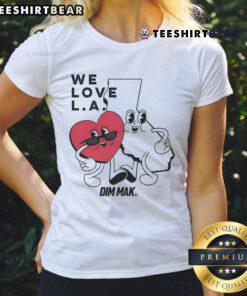 Alt Text: Nice Dim Mak We Love LA Ladies Tee in stylish black with vibrant graphic, perfect for casual wear and LA fans.