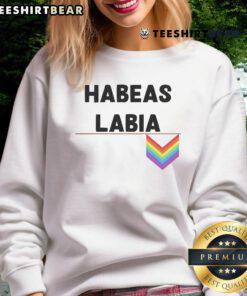 Nice Habeas Labia Pride logo sweatshirt featuring vibrant colors and a bold design, perfect for LGBTQ+ pride events.