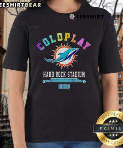 Nice Miami Dolphins X Coldplay Special Edition 2025 Ladies Tee, featuring vibrant team colors and stylish design.