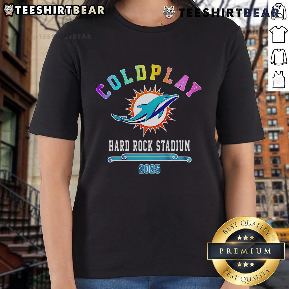 Nice Miami Dolphins X Coldplay Special Edition 2025 Ladies Tee, featuring vibrant team colors and stylish design.
