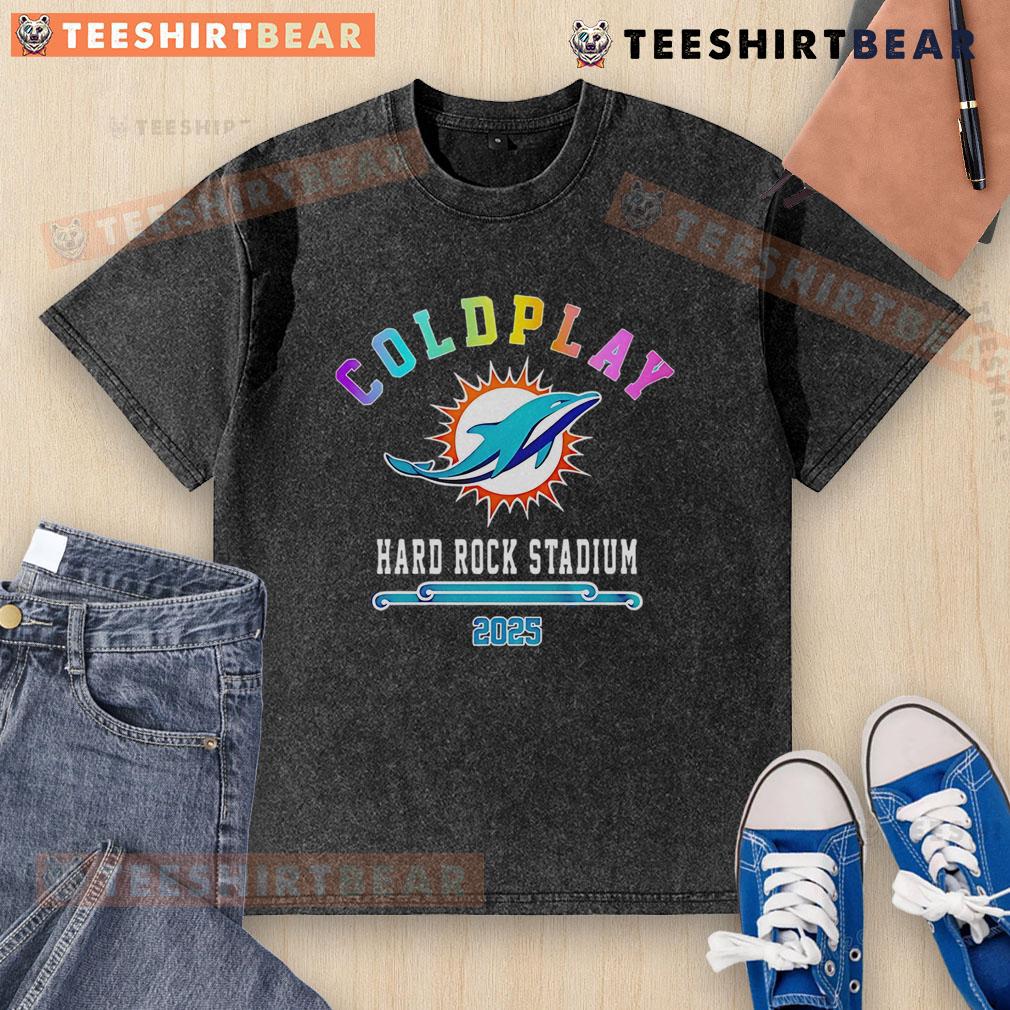 2025 special edition Miami Dolphins X Coldplay washed t-shirt featuring vibrant graphics and a relaxed fit.