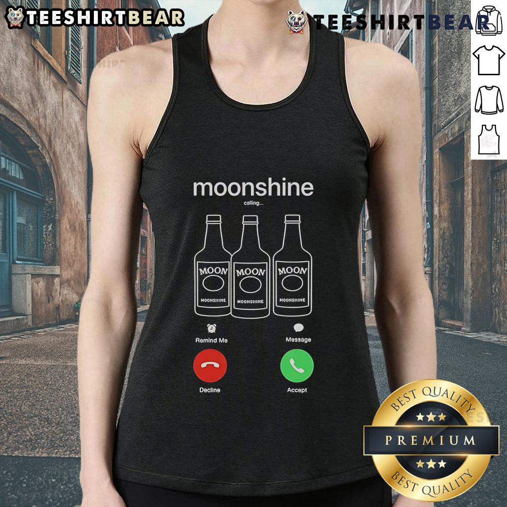 Nice Moonshine Phone Call Shirt featuring 'Decline or Accept' graphic on a stylish tank top for casual wear.