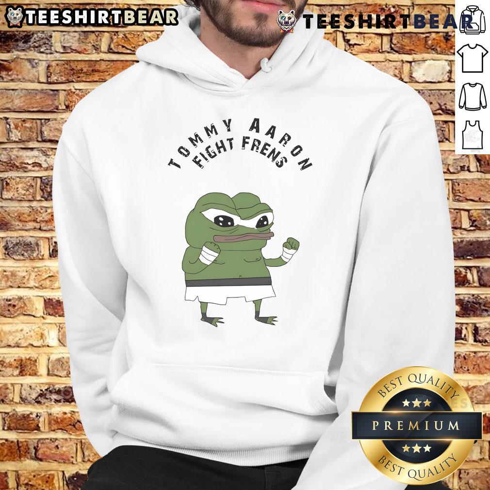Nice Tommy Aaron Fight Frens Pepe the Frog hoodie featuring vibrant colors and unique design, perfect for fans.