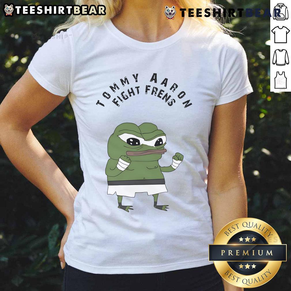 Nice Tommy Aaron Fight Frens Pepe the Frog Ladies Tee featuring vibrant graphics and playful design for fans.